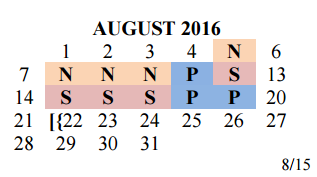 District School Academic Calendar for John P Ojeda Jr High for August 2016