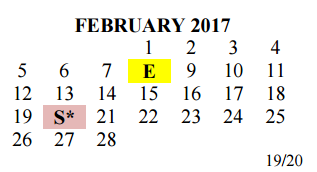 District School Academic Calendar for John P Ojeda Jr High for February 2017