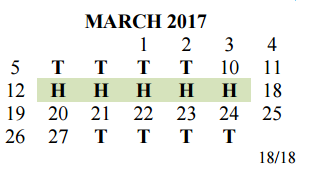 District School Academic Calendar for John P Ojeda Jr High for March 2017