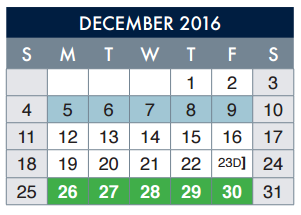 District School Academic Calendar for Nixon Elementary for December 2016