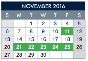 District School Academic Calendar for Nixon Elementary for November 2016