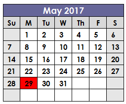 District School Academic Calendar for J T Stevens Elementary for May 2017