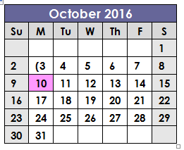 District School Academic Calendar for J T Stevens Elementary for October 2016