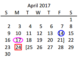 District School Academic Calendar for Frisco High School for April 2017