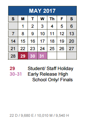 District School Academic Calendar for Elm Grove Elementary School for May 2017
