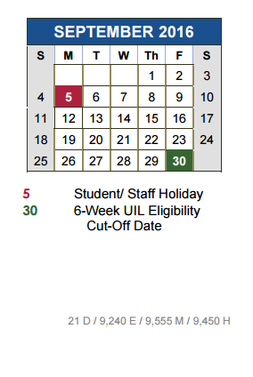 District School Academic Calendar for Elm Grove Elementary School for September 2016