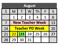 District School Academic Calendar for Parkview Elementary for August 2016