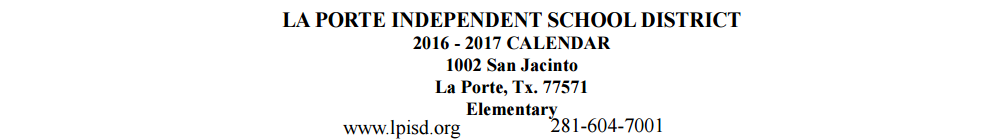 District School Academic Calendar for La Porte High School