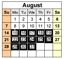 District School Academic Calendar for Westport Heights Elementary for August 2016