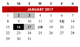 District School Academic Calendar for Manor Middle School for January 2017