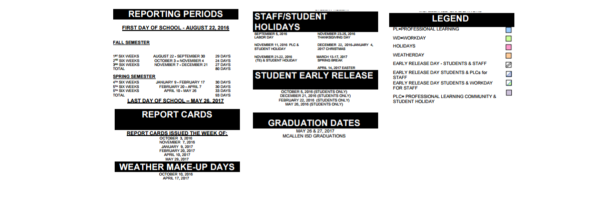 District School Academic Calendar Key for Mcallen High School
