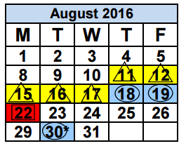 District School Academic Calendar for Citrus Grove Elementary School for August 2016