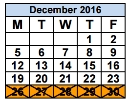 District School Academic Calendar for Glades Middle School for December 2016