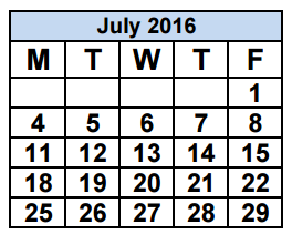 District School Academic Calendar for Glades Middle School for July 2016