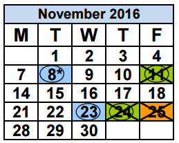 District School Academic Calendar for Glades Middle School for November 2016