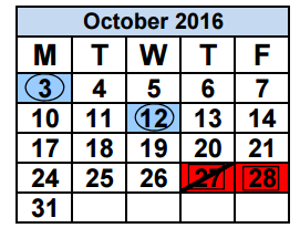 District School Academic Calendar for Citrus Grove Elementary School for October 2016