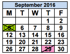 District School Academic Calendar for Vineland Elementary School for September 2016