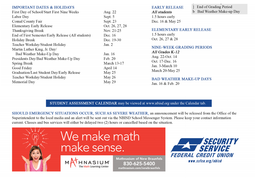 District School Academic Calendar Key for Lone Star Elementary