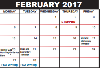 District School Academic Calendar for Palm Beach County Superintendent's Office for February 2017