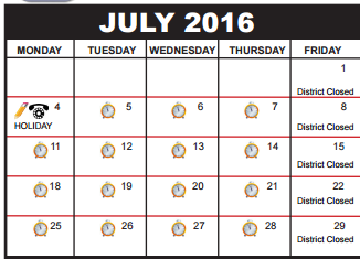 District School Academic Calendar for Palm Beach County Superintendent's Office for July 2016