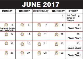 District School Academic Calendar for Palm Beach County Superintendent's Office for June 2017