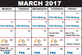District School Academic Calendar for Palm Beach County Superintendent's Office for March 2017