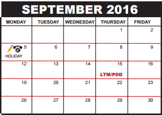 District School Academic Calendar for Palm Beach Public School for September 2016