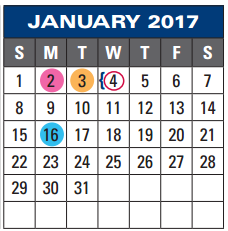 District School Academic Calendar for Rick Schneider Middle School for January 2017