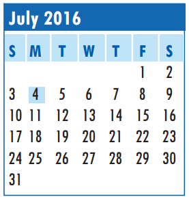 District School Academic Calendar for Thompson Intermediate for July 2016