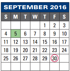 District School Academic Calendar for Thompson Intermediate for September 2016