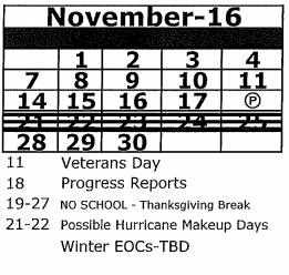 District School Academic Calendar for Fox Hollow Elementary School for November 2016