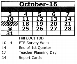 District School Academic Calendar for Fox Hollow Elementary School for October 2016