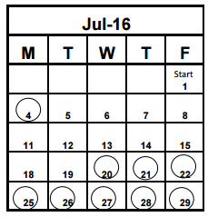 District School Academic Calendar for Palm Harbor Middle School for July 2016