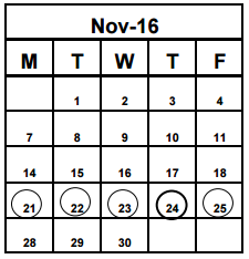 District School Academic Calendar for Palm Harbor Middle School for November 2016