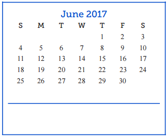 District School Academic Calendar for Lee Middle School for June 2017
