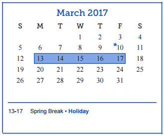 District School Academic Calendar for Lee Middle School for March 2017