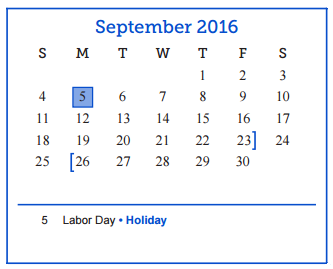 District School Academic Calendar for Lee Middle School for September 2016