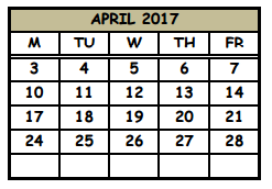 District School Academic Calendar for Milwee Middle School for April 2017