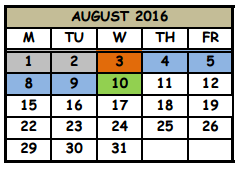 District School Academic Calendar for Milwee Middle School for August 2016