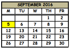 District School Academic Calendar for Milwee Middle School for September 2016
