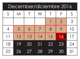 District School Academic Calendar for John Drugan School for December 2016