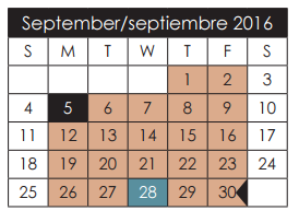 District School Academic Calendar for John Drugan School for September 2016