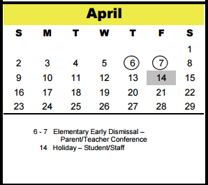 District School Academic Calendar for Memorial Middle for April 2017