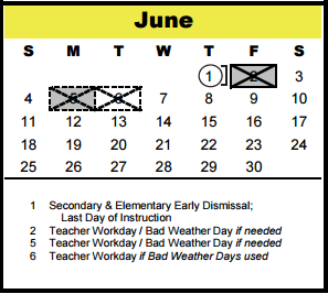 District School Academic Calendar for Memorial Middle for June 2017