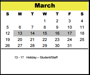 District School Academic Calendar for Memorial Middle for March 2017