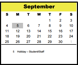 District School Academic Calendar for Memorial Middle for September 2016
