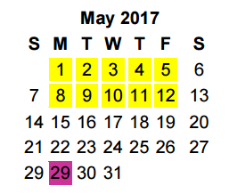 District School Academic Calendar for Hubbard Middle for May 2017