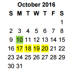District School Academic Calendar for Hubbard Middle for October 2016