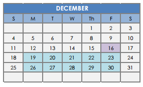 District School Academic Calendar for South Waco Elementary School for December 2016