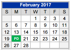 District School Academic Calendar for Weatherford H S Ninth Grade Center for February 2017
